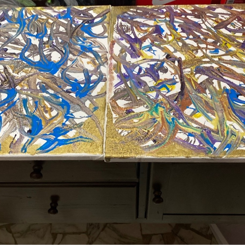 Abstract Canvas Art with Blue and Gold Accents